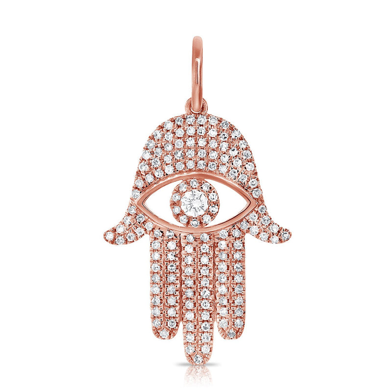 14K White Diamond Evil Eye X-Large Hamsa Pendant