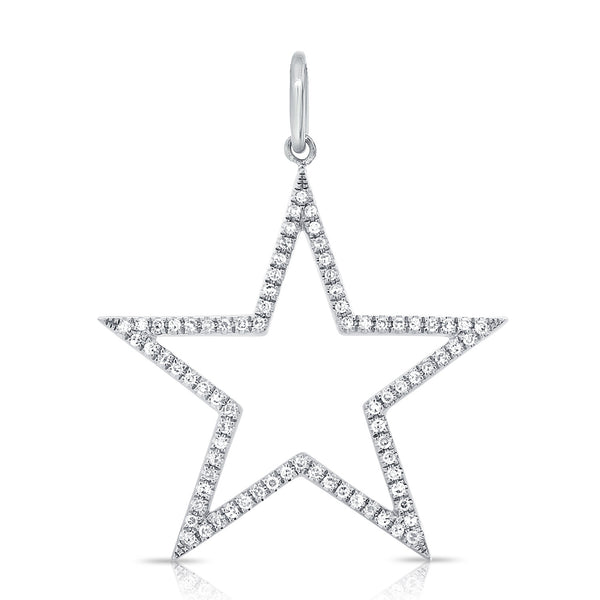 14K White Gold Diamond Large Open Star Pendant