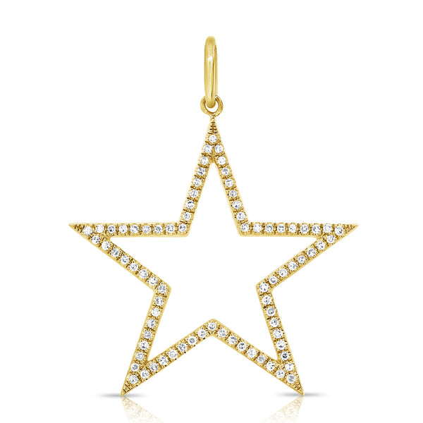 14K White Gold Diamond Large Open Star Pendant