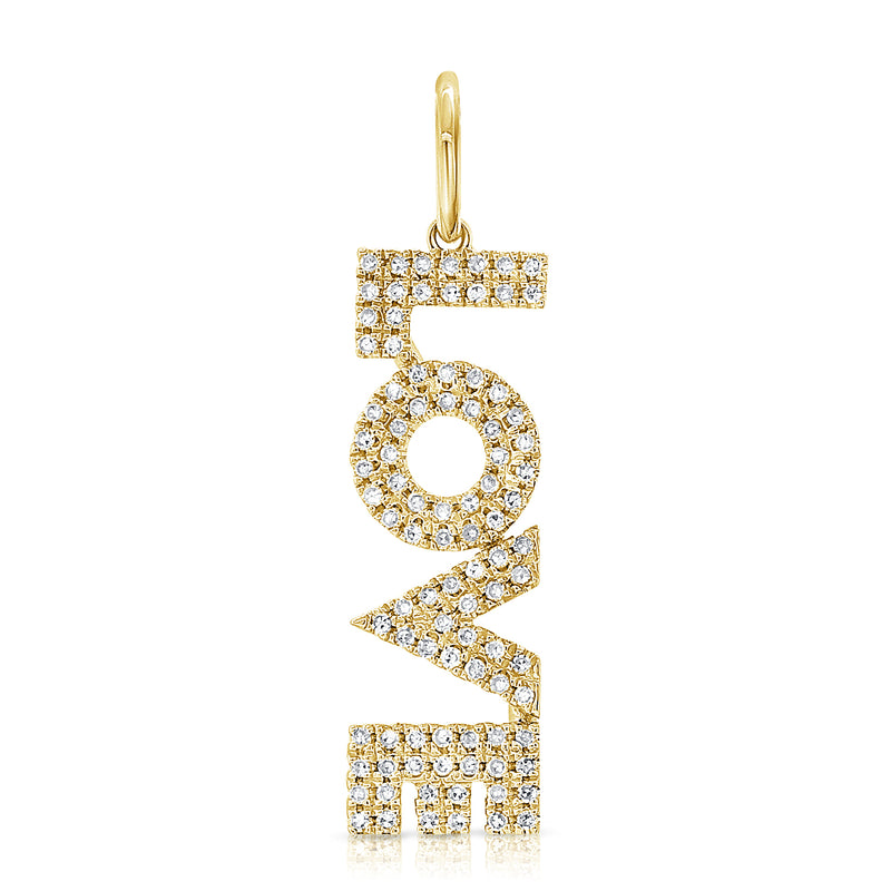 14K Yellow Gold Diamond "Love" Drop Charm Pendant