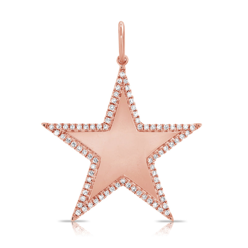 14K White Gold Diamond Border Large Polished Star Pendant-Charms & Pendants-Maurice's Jewelers-ROSE GOLD-