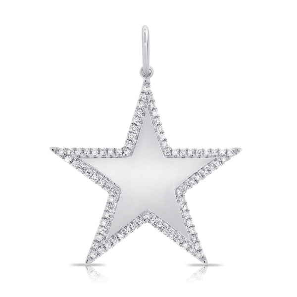 14K White Gold Diamond Border Large Polished Star Pendant-Charms & Pendants-Maurice's Jewelers-WHITE GOLD-