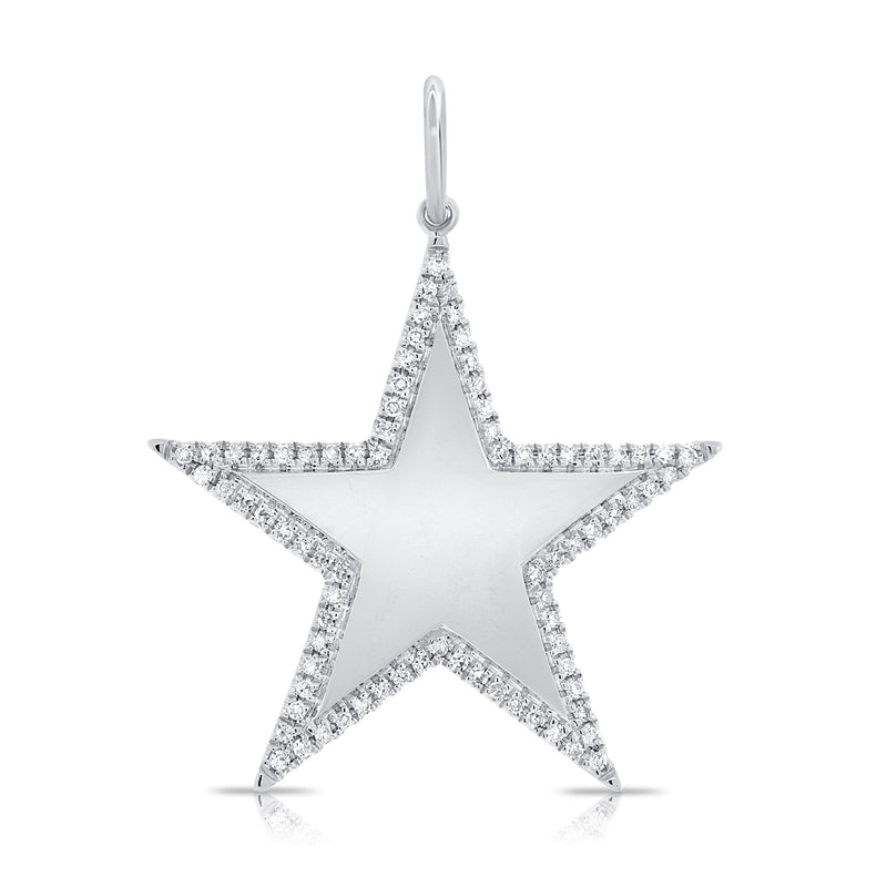 14K White Gold Diamond Border Large Polished Star Pendant-Charms & Pendants-Maurice's Jewelers-WHITE GOLD-