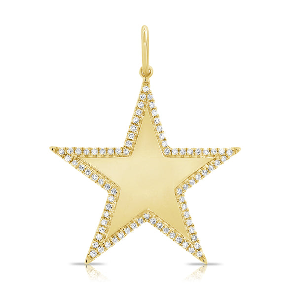 14K White Gold Diamond Border Large Polished Star Pendant