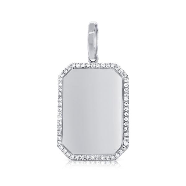 14K Yellow Gold Diamond Border Polished Charm Pendant-Engraveable-Necklaces-aaron jewelry-White Gold-