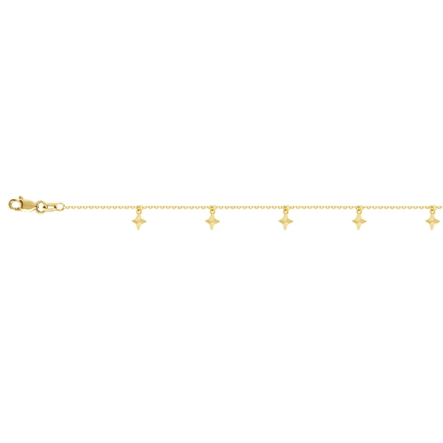 14k Yellow diamond cut Star Dangle Adjustable Anklet-Anklet-Maurice's Jewelers-