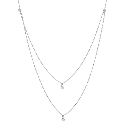 14K White Gold Diamond Bezel Double Strand Necklace