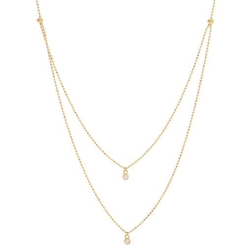 14K Rose Gold Diamond Bezel Double Strand Necklace