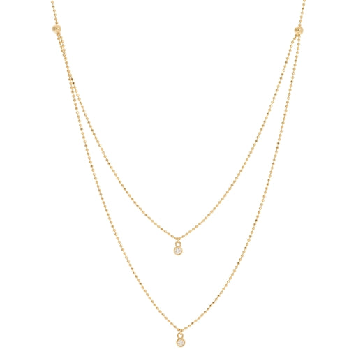 14K Yellow Gold Diamond Bezel Double Strand Necklace