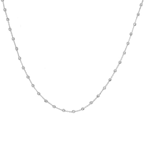 14K White Gold Diamond Cut Bead Station Choker-Necklaces-Maurice's Jewelers-WHITE GOLD-