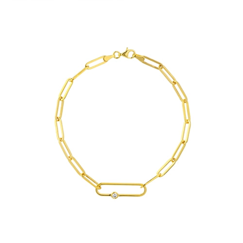 14K Yellow Gold Diamond Paper Clip Link Bracelet-Bracelets-Maurice's Jewelers-