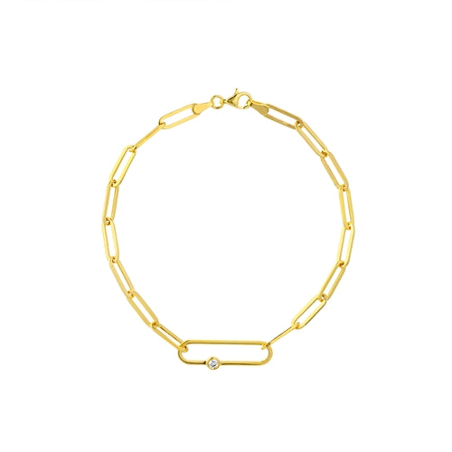 14K Yellow Gold Diamond Paper Clip Link Bracelet