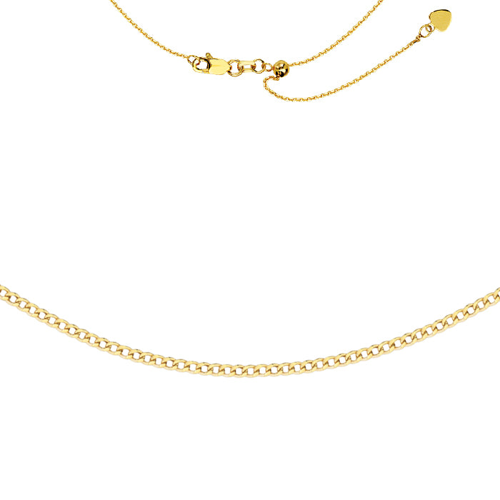 14K Yellow Gold Curb Adjustable Choker Necklace