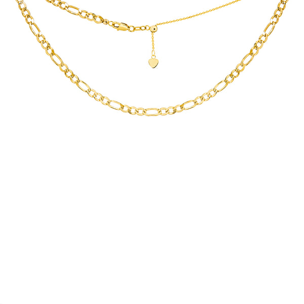 14K Yellow Gold Adjustable Figaro Choker Necklace