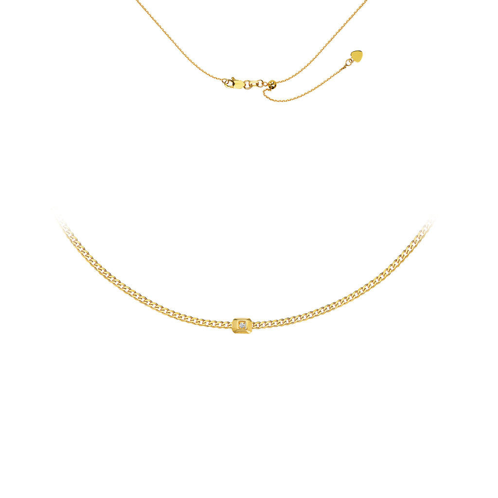 14K Yellow Gold Curb Link Choker with Gold Diamond Nugget-Necklaces-Maurice's Jewelers-