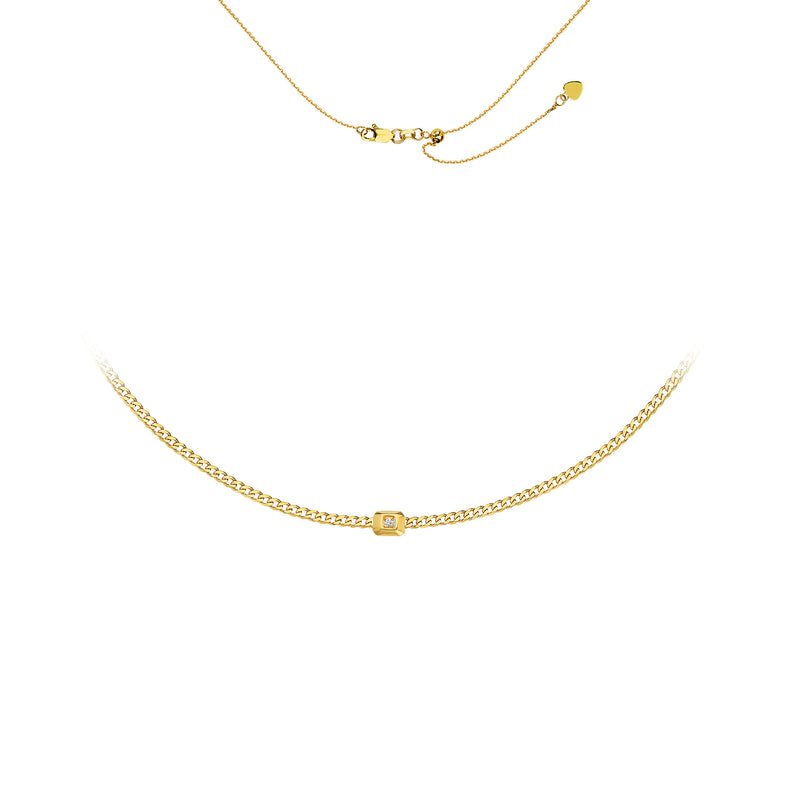 14K Yellow Gold Curb Link Choker with Gold Diamond Nugget-Necklaces-Maurice's Jewelers-