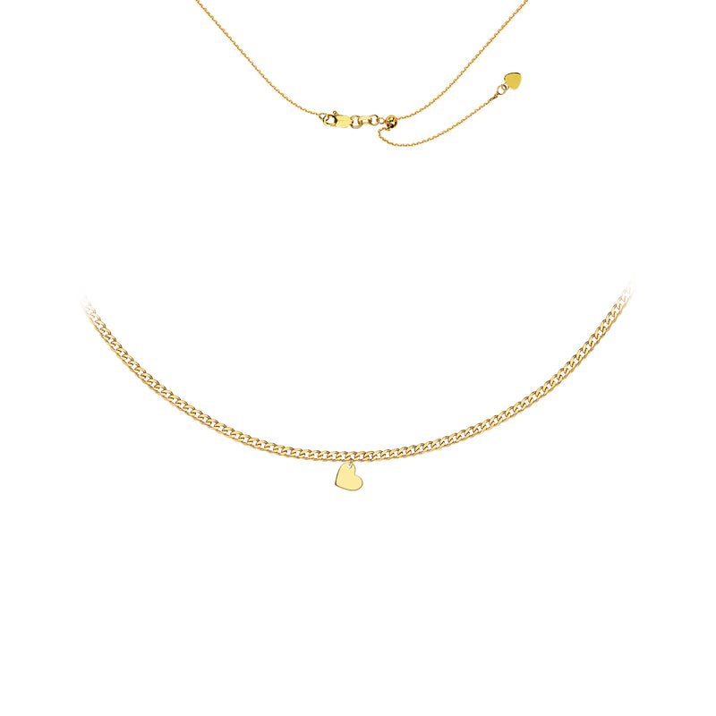 14K Yellow Gold Heart Adjustable Curb Link Choker-Necklaces-Maurice's Jewelers-