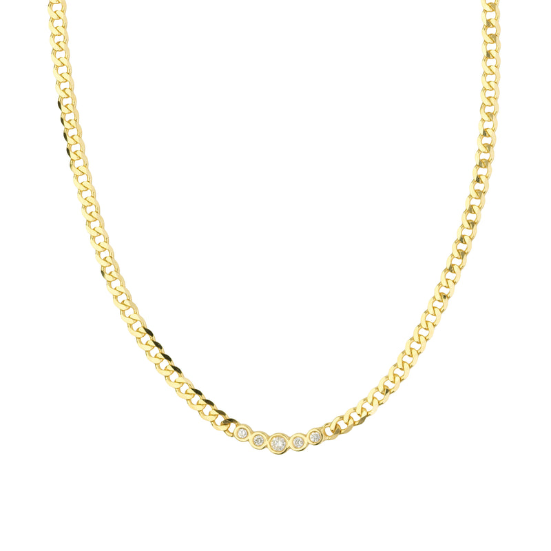 14K Yellow Gold Curved Diamond Bar Curb Link Necklace