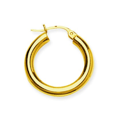 14K Yellow Gold Round Tube Polished 3mm Hoop Earrings