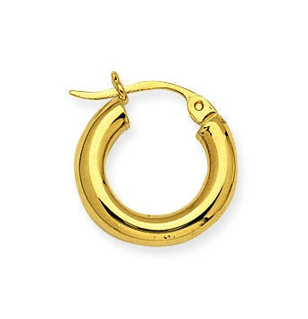 14K Yellow Gold Round Tube Polished 3mm Hoop Earrings