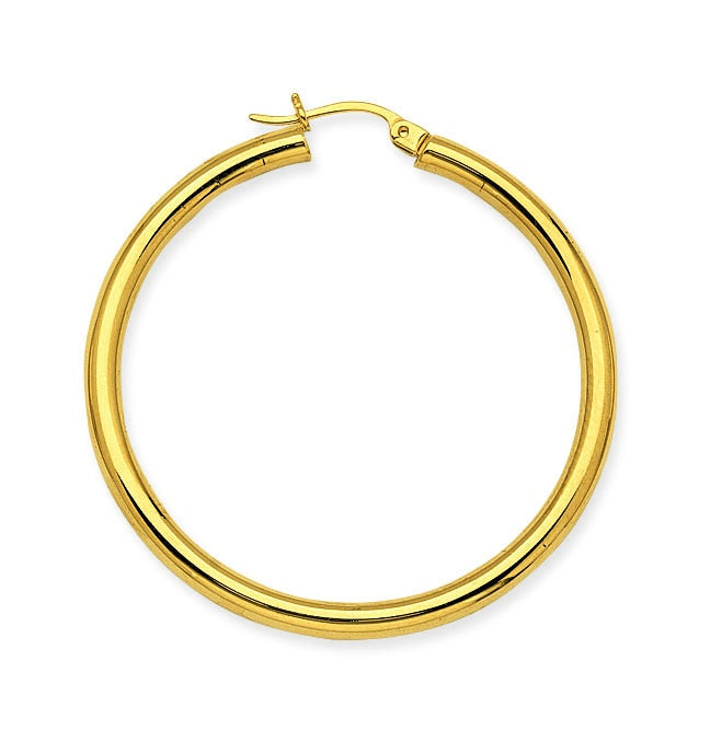 14K Yellow Gold Round Tube Polished 3mm Hoop Earrings-earrings-Maurice's Jewelers-40mm-