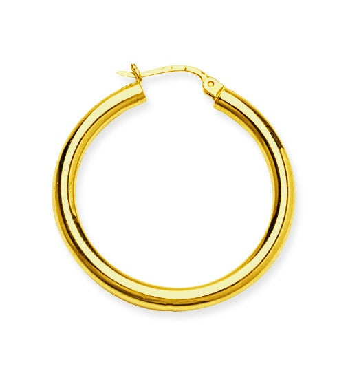 14K Yellow Gold Round Tube Polished 3mm Hoop Earrings-earrings-Maurice's Jewelers-30mm-