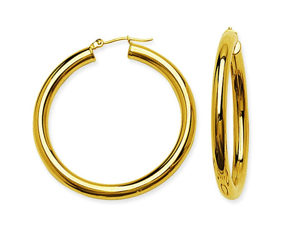 14K Yellow Gold Round Tube Polished 4mm Hoop Earrings