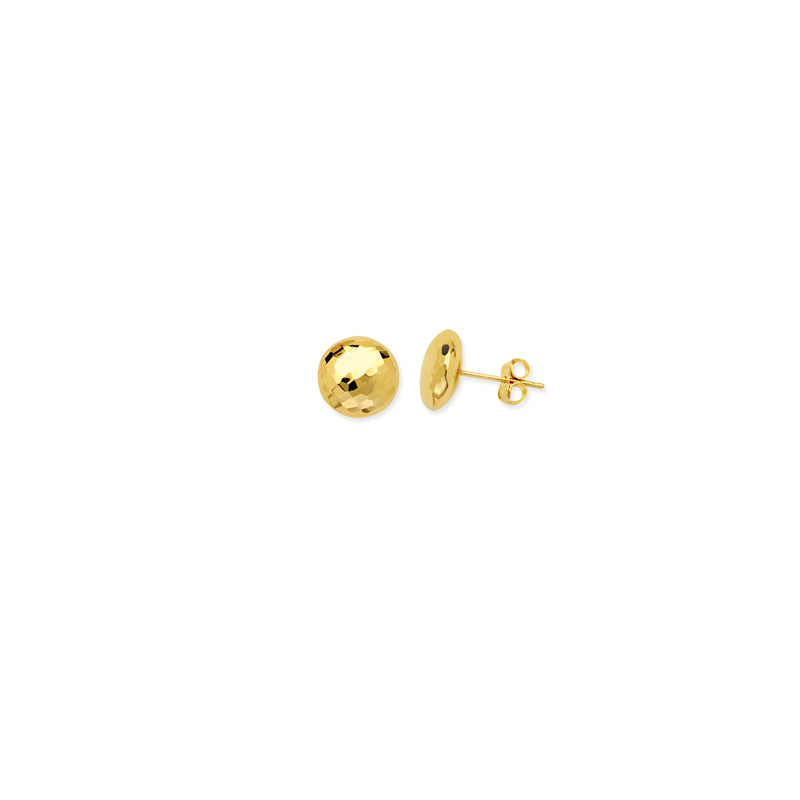 14K Yellow Gold Mirror Finish Button Earrings