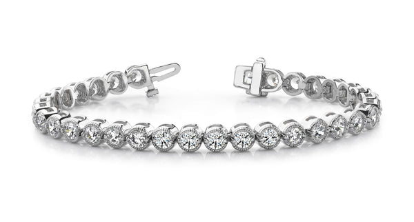 14K Yellow Gold Diamond Milgrain Bezel Tennis Bracelet-Tennis Bracelet-VIMCO DIAMOND CORP-WHITE GOLD-