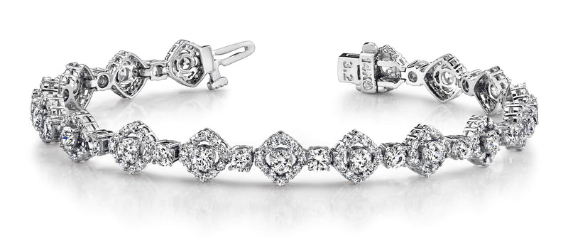 14K White Gold Diamond Square Link Bracelet-Tennis Bracelet-VIMCO DIAMOND CORP-WHITE GOLD-