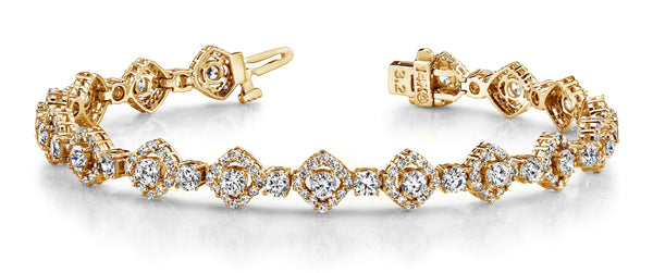 14K Yellow Gold Diamond Square Link Bracelet-Tennis Bracelet-VIMCO DIAMOND CORP-YELLOW GOLD-