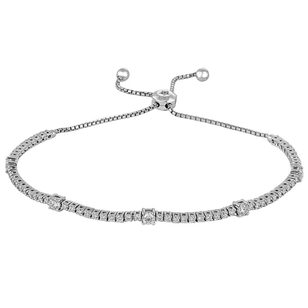 14K White Gold Diamond Station Bolo Bracelet