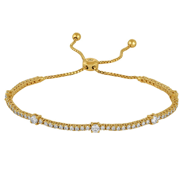 14K White Gold Diamond Station Bolo Bracelet-Tennis Bracelet-VIMCO DIAMOND CORP-YELLOW GOLD-