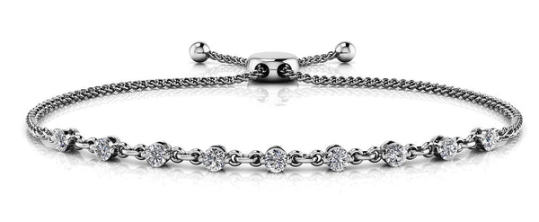 14K White Gold Diamond Adjustable Bolo Bracelet