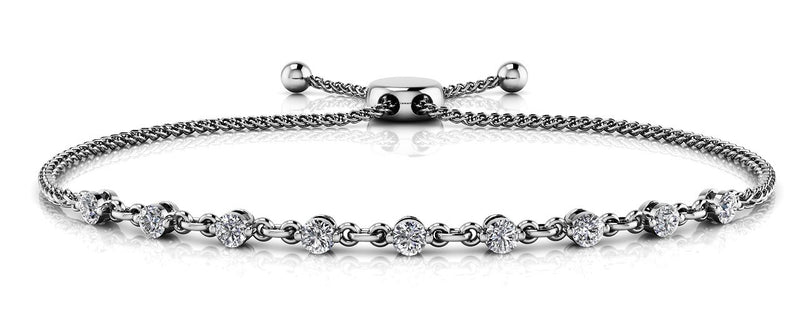 14K White Gold Diamond Adjustable Bolo Bracelet-Bracelets-VIMCO DIAMOND CORP-WHITE GOLD-