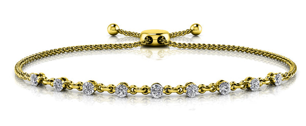 14K Yellow Gold Diamond Adjustable Bolo Bracelet-Bracelets-VIMCO DIAMOND CORP-YELLOW GOLD-