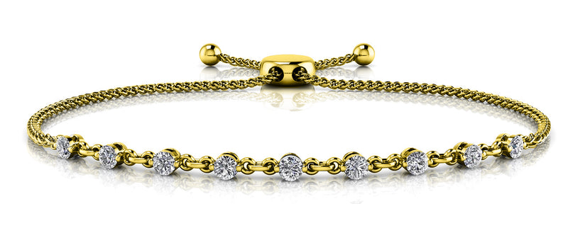 14K Yellow Gold Diamond Adjustable Bolo Bracelet