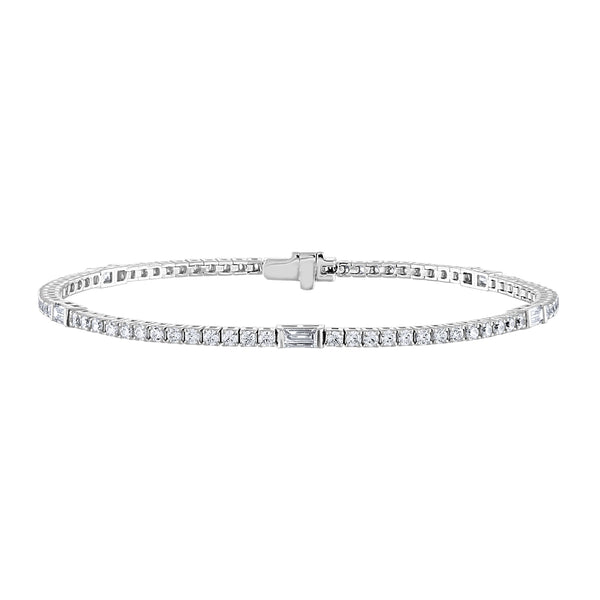14K White Gold Diamond & Baguette Station Tennis Bracelet-Tennis Bracelet-VIMCO DIAMOND CORP-