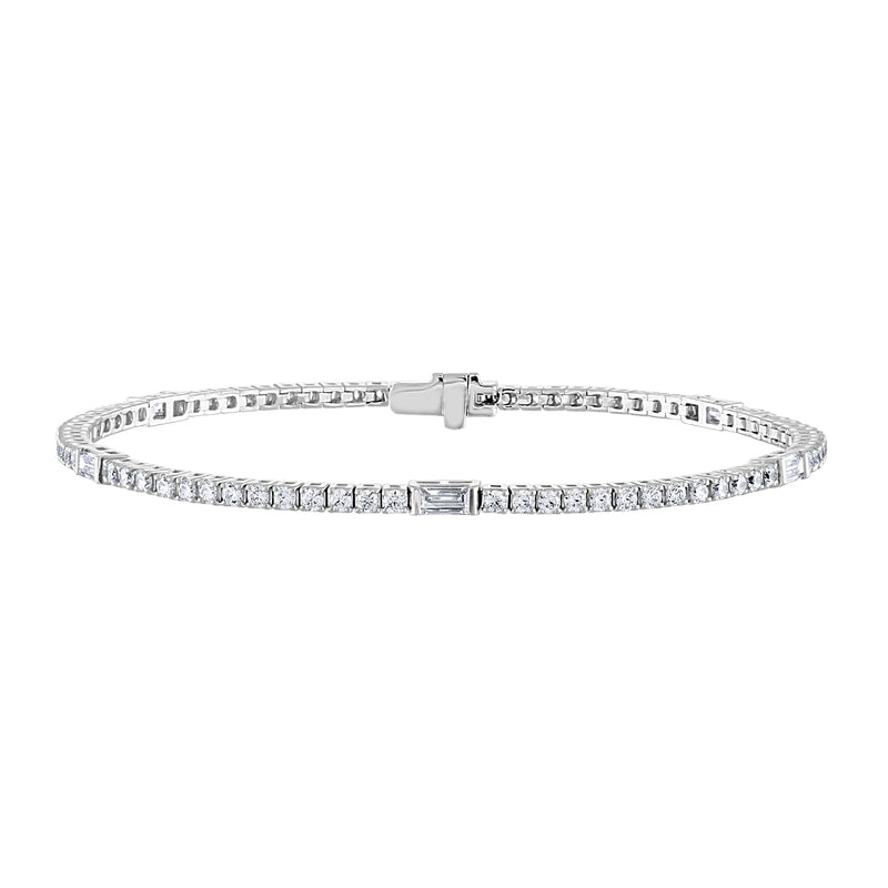 14K White Gold Diamond & Baguette Station Tennis Bracelet-Tennis Bracelet-VIMCO DIAMOND CORP-