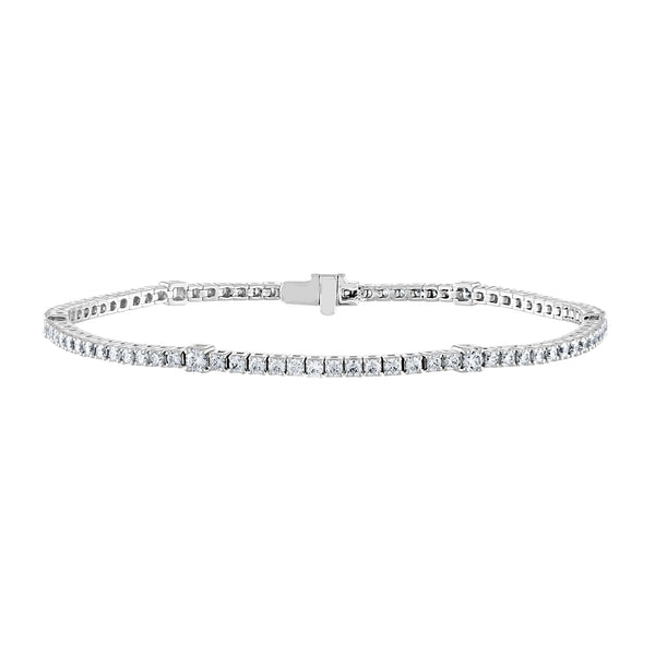14K White Gold Diamond Station Tennis Bracelet-Tennis Bracelet-VIMCO DIAMOND CORP-