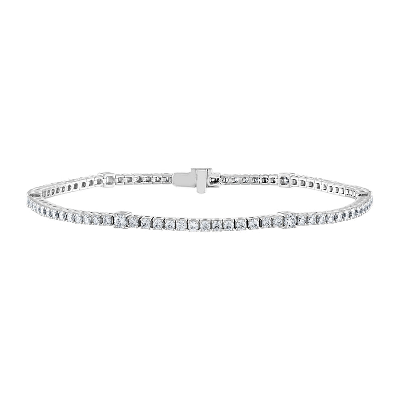 14K White Gold Diamond Station Tennis Bracelet-Tennis Bracelet-VIMCO DIAMOND CORP-