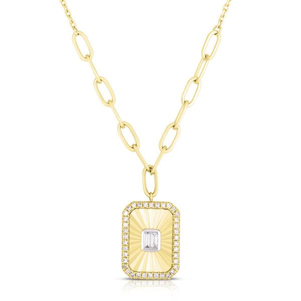 14K Yellow Gold Fluted Baguette Diamond Necklace-Necklaces-Maurice's Jewelers-