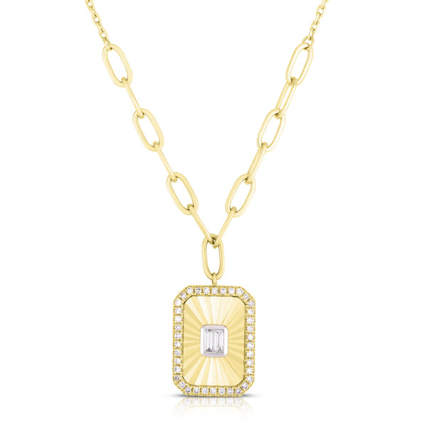 14K Yellow Gold Fluted Baguette Diamond Necklace