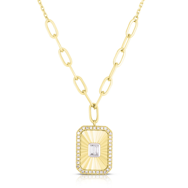 14K Yellow Gold Fluted Baguette Diamond Necklace-Necklaces-Maurice's Jewelers-