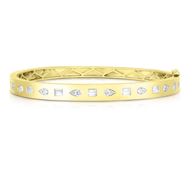 14K Yellow Gold Pear and Baguette Diamond Bangle
