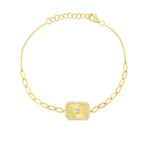 14K Yellow Gold Fluted Baguette Diamond Bracelet