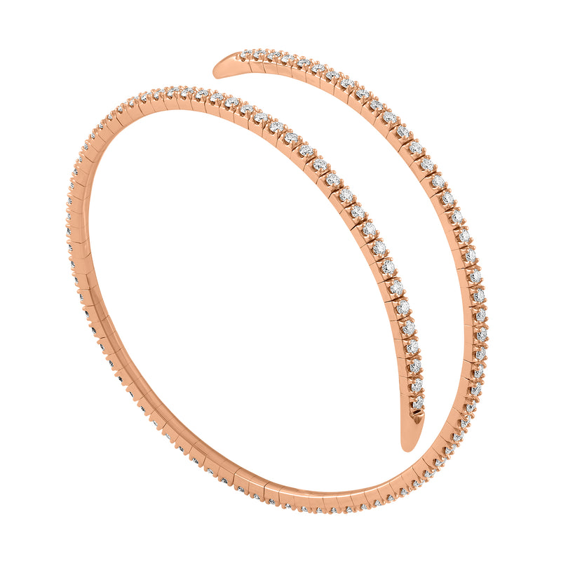 14K White Gold Diamond Wrap Around Flexible Bangle-Bangles-VIMCO DIAMOND CORP-ROSE GOLD-