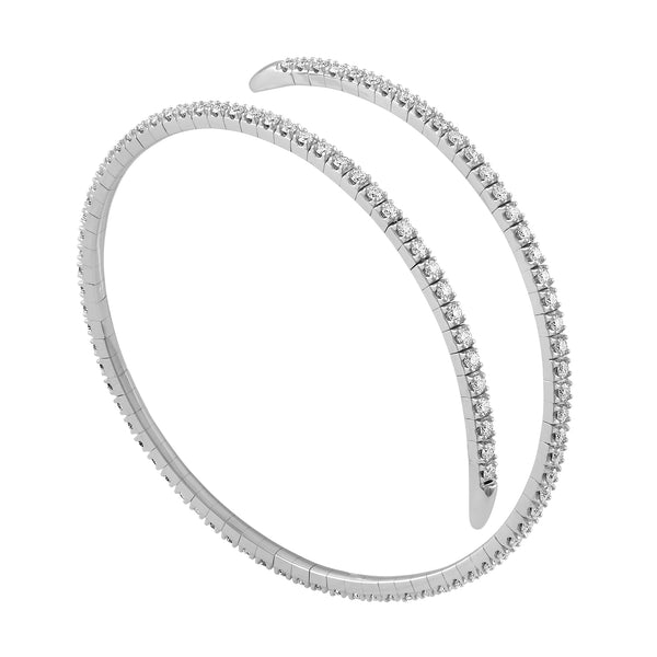 14K White Gold Diamond Wrap Around Flexible Bangle