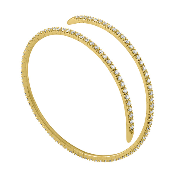 14K Yellow Gold Diamond Wrap Around Flexible Bangle