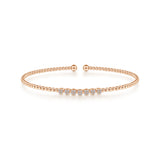 14K Rose Gold Diamond Top Beaded Open Bangle-Bracelets-gabriel & co-
